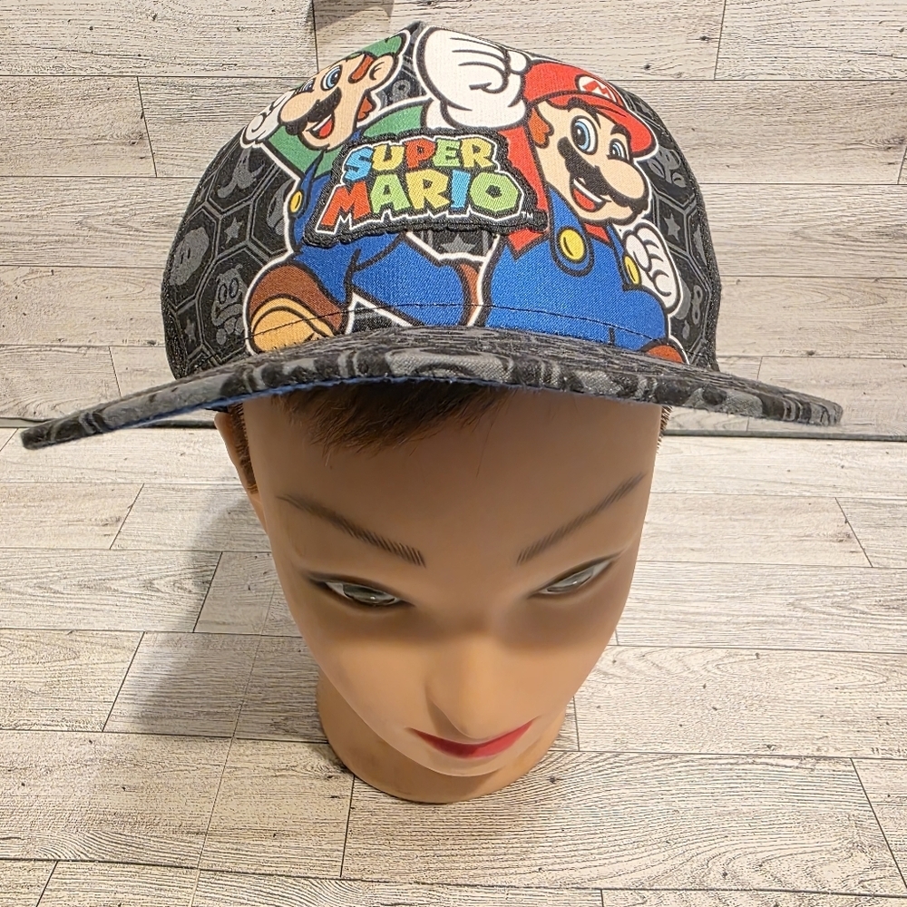 Nintendo Super Mario Kids Snapback Hat - Black with Blue, Red, Green
